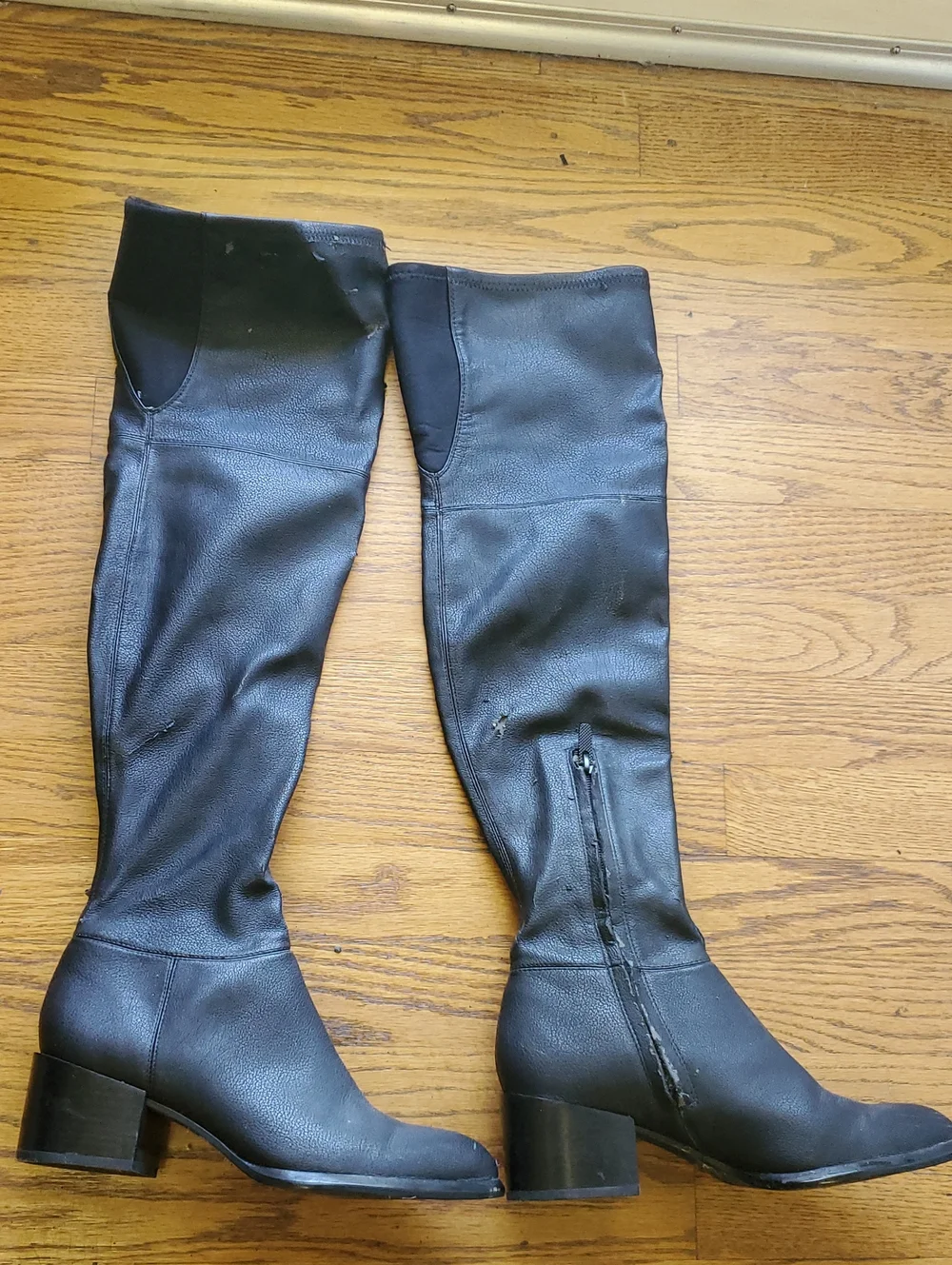 CALVIN KLEIN JEANS Tall Black Leather Over-the-Knee Block Heel Boots